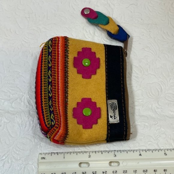 Peruvian Chakana Faux Leather Coin Zip Pouch Purse Incan Designs 4"x3"LIKE NEW - Picture 6 of 7